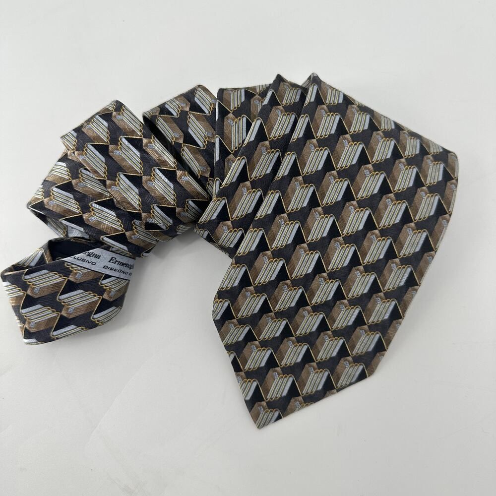 Ermenegildo Zegna Geometric Design Silk Luxury Italy Tie